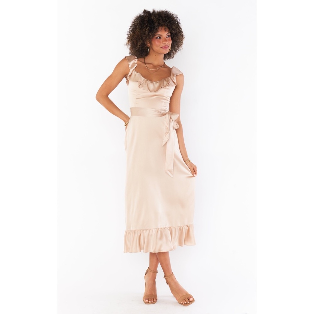 Show Me Your Mumu Alexis Midi in Champagne Luxe Satin size XS